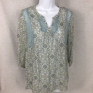 Womens J.Jill Peasant Blouse Blue V-Neck  Sz XS